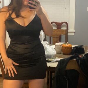 Elegant Black Strappy back Satin Slip Dress